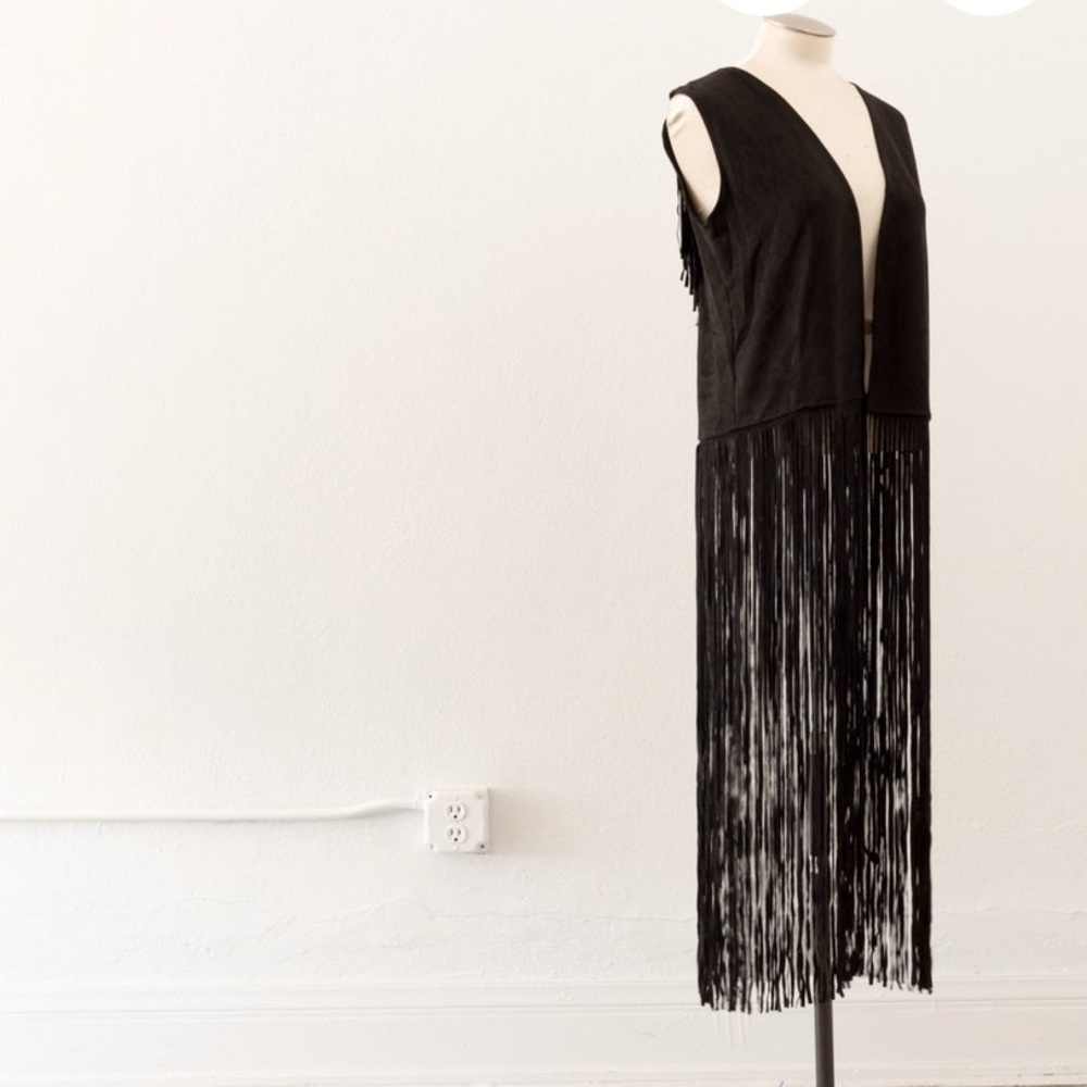NWT Faux Suede Black Fringe Sleeveless Vest